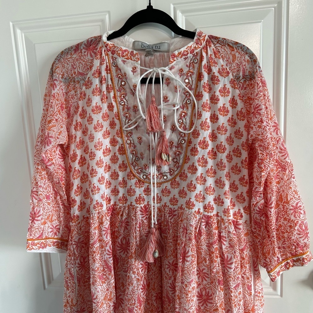 Bella Tu Bohemian Pink and White Floral Dress Sz XS NWOT - Picture 2 of 6